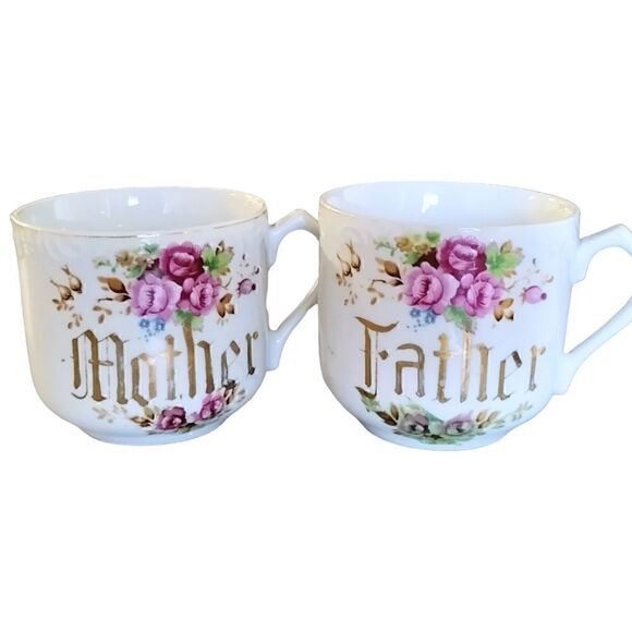 JAPAN MUGS MOTHER AND FATHER PORCELAIN LARGE - Picture 2 of 10